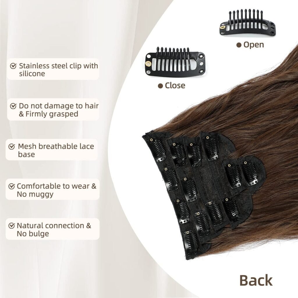 Clip in Hair Extensions, 6 PCS Natural  Soft Hair  Blends Well Hair Extensions, Dark Brown Long Wavy Hairpieces(20inch, 6pcs, Dark Brown)