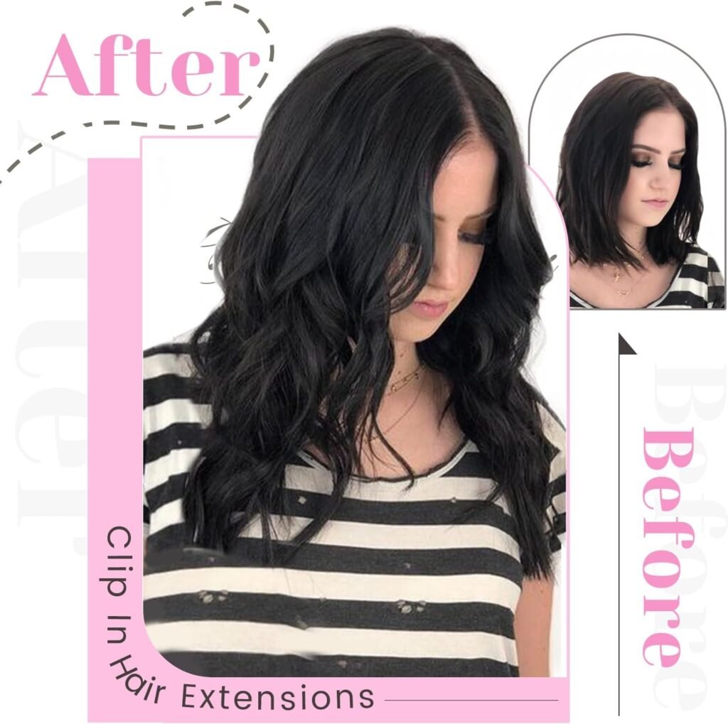 Clip in Hair Extensions, 7pcs 120g Clip in Hair Extensions Real Human Hair 18 inch Clip ins #1B Natural Black Hair Extensions Clip ins Black Human Hair Extensions For Women Straight Double Weft