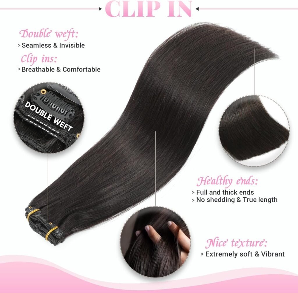 Clip in Hair Extensions, 7pcs 120g Clip in Hair Extensions Real Human Hair 18 inch Clip ins #1B Natural Black Hair Extensions Clip ins Black Human Hair Extensions For Women Straight Double Weft