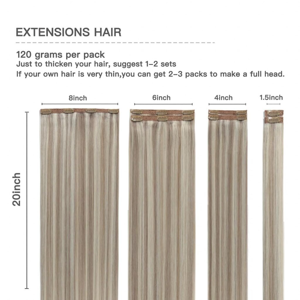 Clip in Hair Extensions Chestnut Brown Balayage to Platinum Blonde Mix Brown Real Human Hair Medium Brown Ombre Hair Extensions Remy Human Hair Clip in Extensions 14Inch 7Pcs 105g