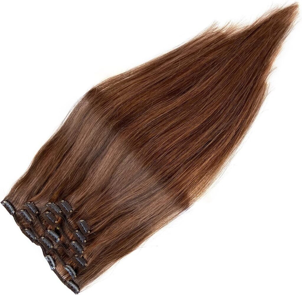 Clip in Hair Extensions, Chocolate Brown to Auburn Clip in Hair Extensions Real Human Hair Clip ins, 18 Inch 7 Pieces 70G Double Weft Straight Remy Human Hair Clip in Extensions