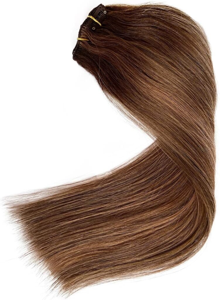 Clip in Hair Extensions, Chocolate Brown to Auburn Clip in Hair Extensions Real Human Hair Clip ins, 18 Inch 7 Pieces 70G Double Weft Straight Remy Human Hair Clip in Extensions
