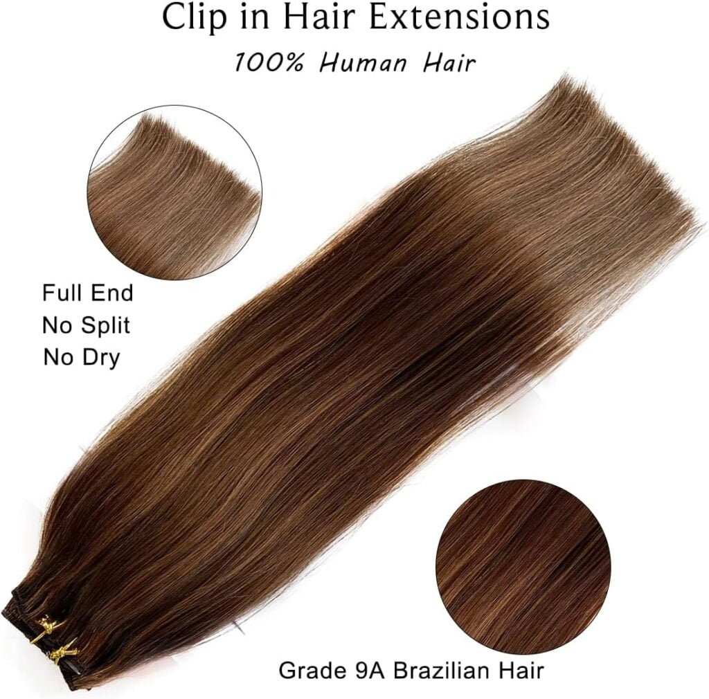 Clip in Hair Extensions, Chocolate Brown to Auburn Clip in Hair Extensions Real Human Hair Clip ins, 18 Inch 7 Pieces 70G Double Weft Straight Remy Human Hair Clip in Extensions