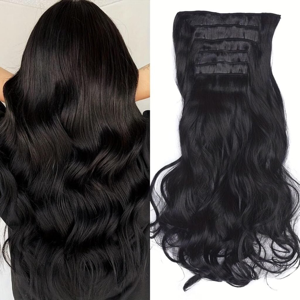 Clip-in Hair Extensions for Women, Soft  Natural, Handmade Real Human Hair Extensions, 6pcs 140g Curly Hair-1B#