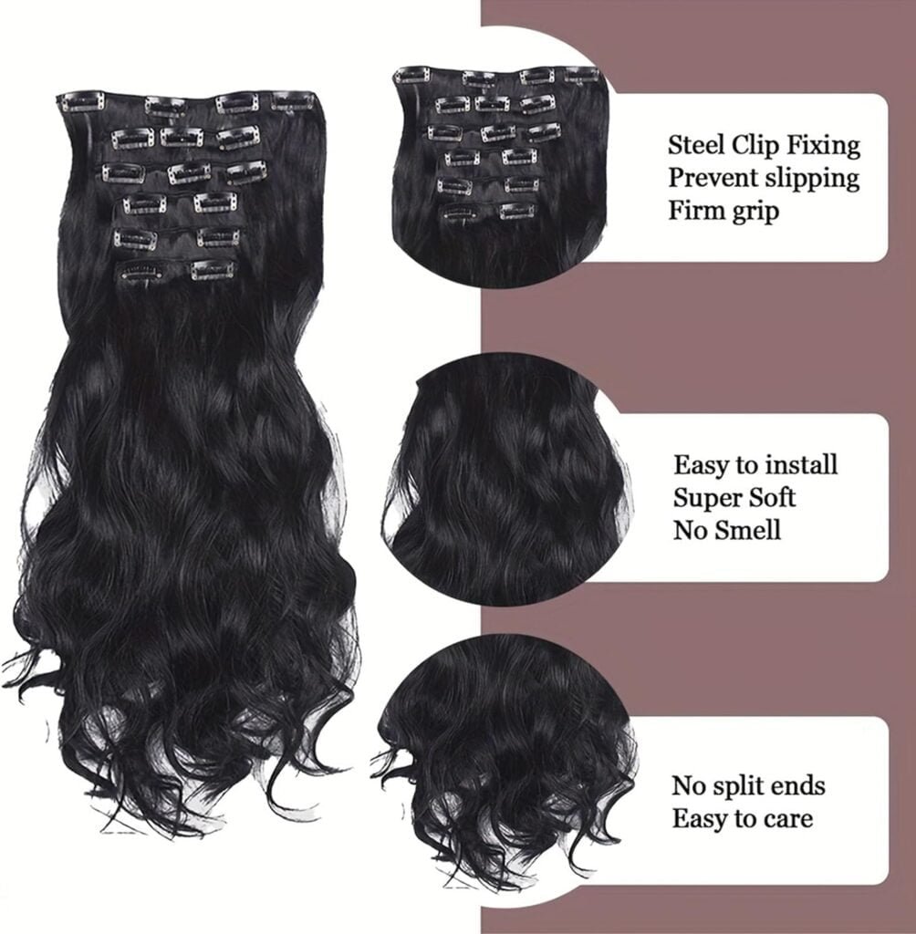 Clip-in Hair Extensions for Women, Soft  Natural, Handmade Real Human Hair Extensions, 6pcs 140g Curly Hair-1B#