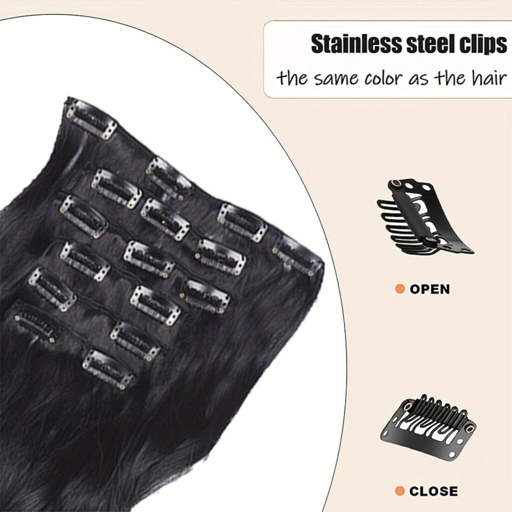 Clip-in Hair Extensions for Women, Soft  Natural, Handmade Real Human Hair Extensions, 6pcs 140g Curly Hair-1B#
