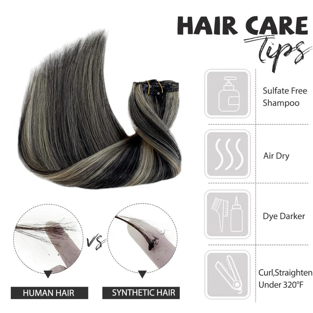 Clip in Hair Extensions Human Hair Balayage Black Mix Blonde 12 Inch 70g 7Pcs Real Hair Extensions Clip in Human Hair Seamless Remy Hair Extensions Clip ins