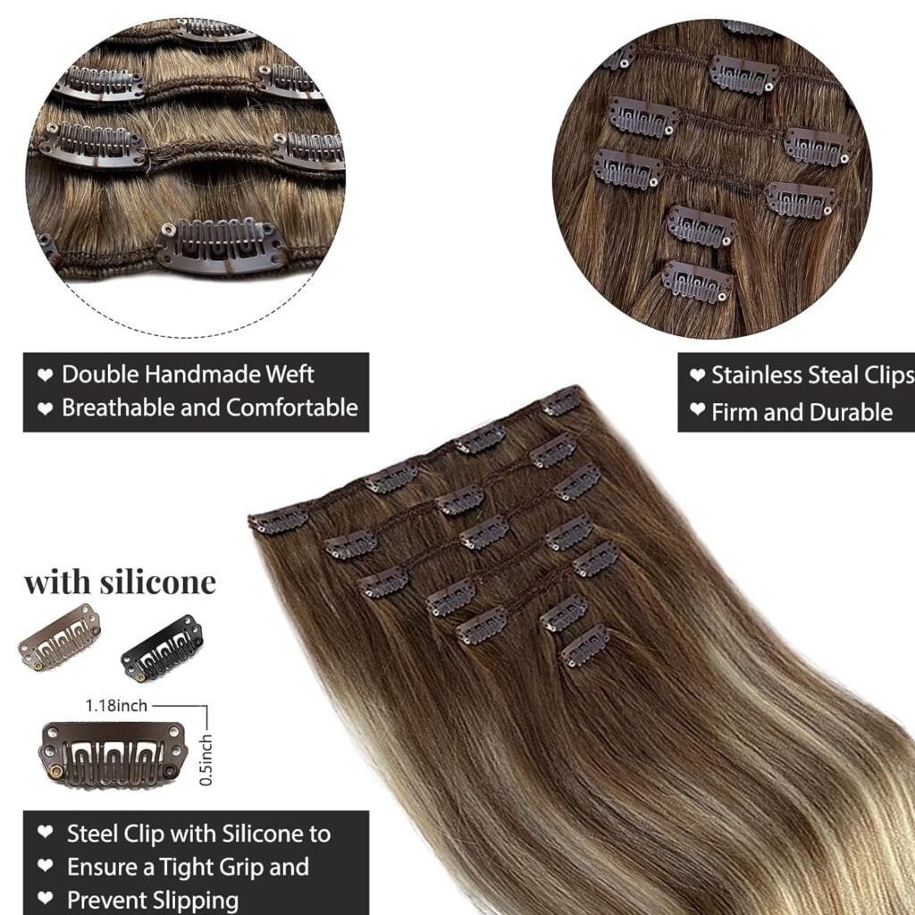 Clip in Hair Extensions Human Hair Balayage Black Mix Blonde 12 Inch 70g 7Pcs Real Hair Extensions Clip in Human Hair Seamless Remy Hair Extensions Clip ins