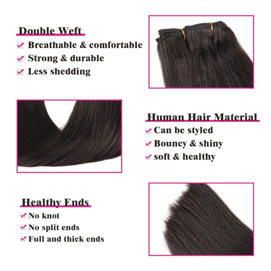 Clip in Hair Extensions Human Hair, Dark Brown Human Hair Clip in Hair Extensions Real Human Hair 8pcs Double Lace Weft 100g Brazilian Virgin Human Hair Extensions (16 Inch, #2 Dark Brown)
