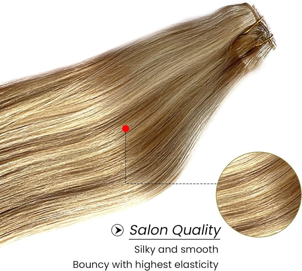 Clip in Hair Extensions Human Hair Lace Weft 100G Thicken 9A Human Hair Clip in Extensions for White Women Colored Blonde Highlights Clip on Real Human Hair Extensions Double Weft Full Head 18 Inch
