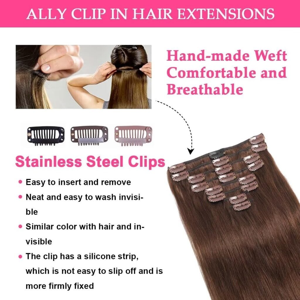 Clip in Hair Extensions Real Human Hair 100% Brazilian Remy Human Hair Clip in Hair Extensions for Black Women Seamless Straight Clip ins Soft  Natural (#1B Natural Black 16inch 80g)