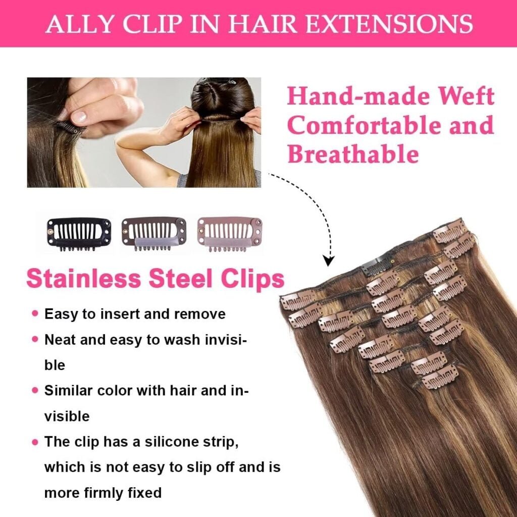 Clip in Hair Extensions Real Human Hair 100% Brazilian Remy Human Hair Clip in Hair Extensions for Black Women Seamless Straight Clip ins Soft  Natural (#1B Natural Black 16inch 80g)