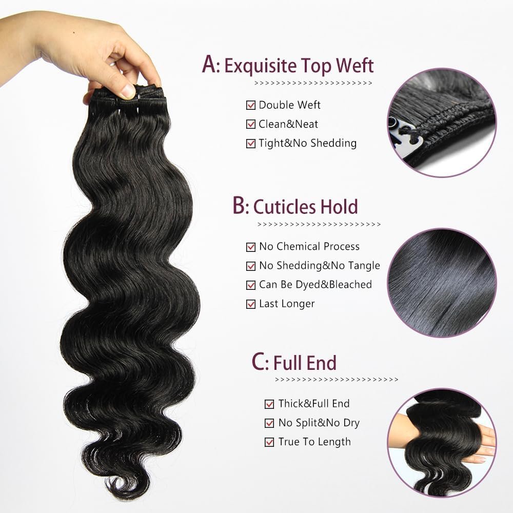 Clip in Hair Extensions Real Human Hair, 135g 8pcs Natural Black Hair Extensions Clip ins for Black Women Full And Thick Body Wave Clip in Human Hair Extensions 20 Clips Easy to Wear 14 Inch