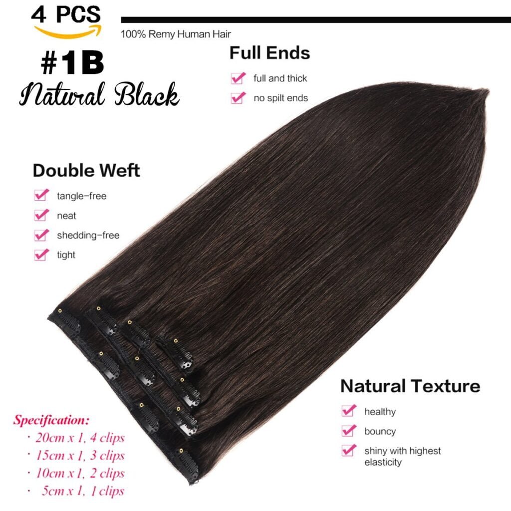 Clip in Hair Extensions Real Human Hair 14 Inch Darkest Brown #2 Color Double Weft 100% Remy Human Hair Thick Long Soft Silky Straight 4pcs 10clips for Women 60grams