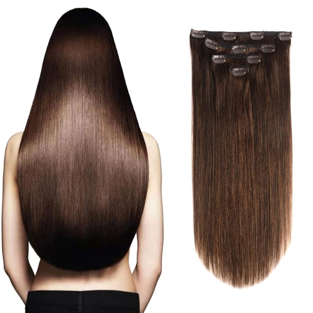 Clip in Hair Extensions Real Human Hair 14 Inch Darkest Brown #2 Color Double Weft 100% Remy Human Hair Thick Long Soft Silky Straight 4pcs 10clips for Women 60grams