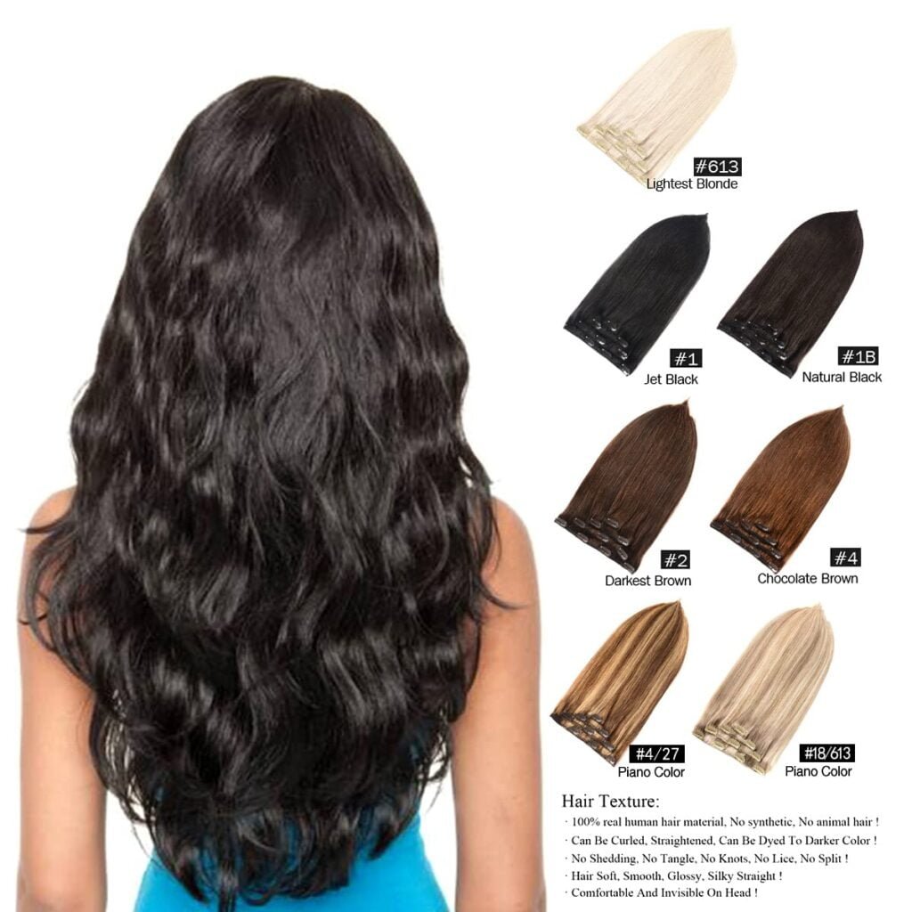 Clip in Hair Extensions Real Human Hair 14 Inch Darkest Brown #2 Color Double Weft 100% Remy Human Hair Thick Long Soft Silky Straight 4pcs 10clips for Women 60grams