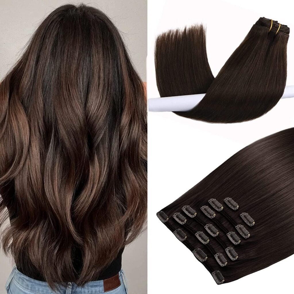 Clip in Hair Extensions Real Human Hair 70g 18inch 7pcs Dark Brown Clip in Hair Extensions Real Human Hair Straight Thick Natural Remy Hair Extensions Clip for Women