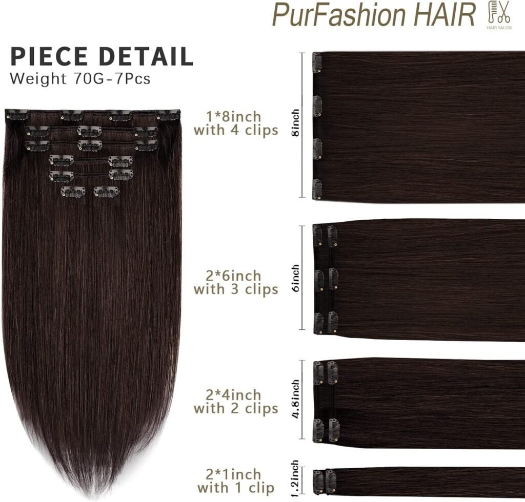 Clip in Hair Extensions Real Human Hair 70g 18inch 7pcs Dark Brown Clip in Hair Extensions Real Human Hair Straight Thick Natural Remy Hair Extensions Clip for Women