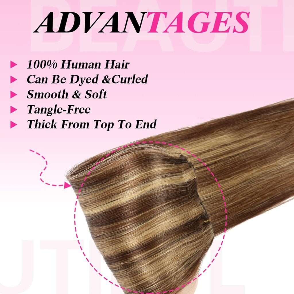 Clip in Hair Extensions Real Human Hair 8pcs 75g with 18Clips Clip in 100% Human Hair Extensions Brazilian Virgin Human Hair Dark Brown/Blonde Double Weft Human Hair Clip in Extensions 22Inch 4P27