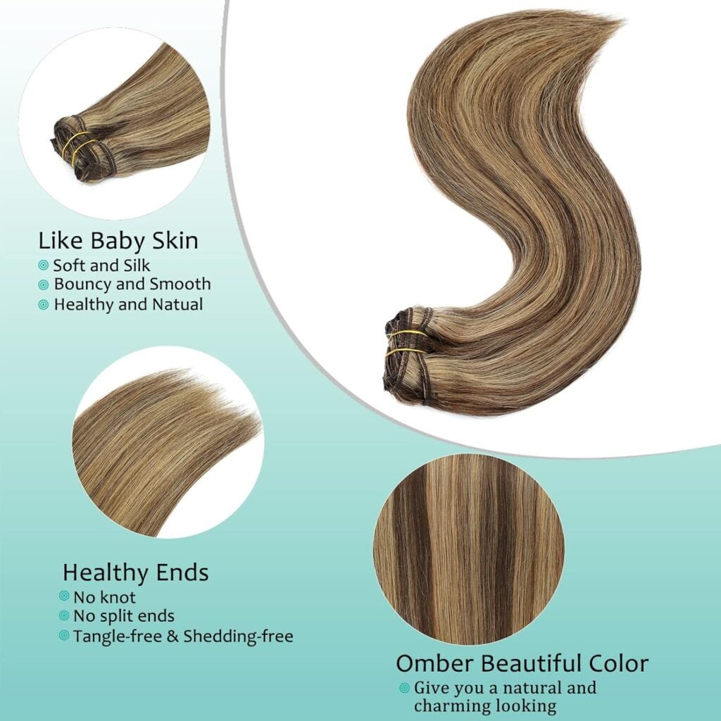 Clip in Hair Extensions, Real Human Hair Clip in Extensions Remy Hair Extensions Clip in Human Hair Balayage Chocolate Brown to Dirty Blonde 4/18 Extensiones De Cabello Natural Clip 18inch 100g10pcs