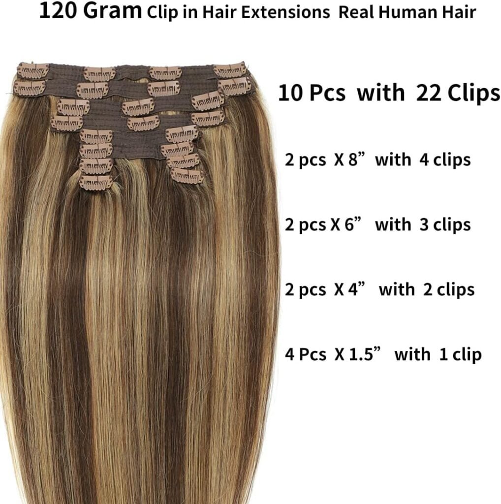 Clip in Hair Extensions, Real Human Hair Clip in Extensions Remy Hair Extensions Clip in Human Hair Balayage Chocolate Brown to Dirty Blonde 4/18 Extensiones De Cabello Natural Clip 18inch 100g10pcs