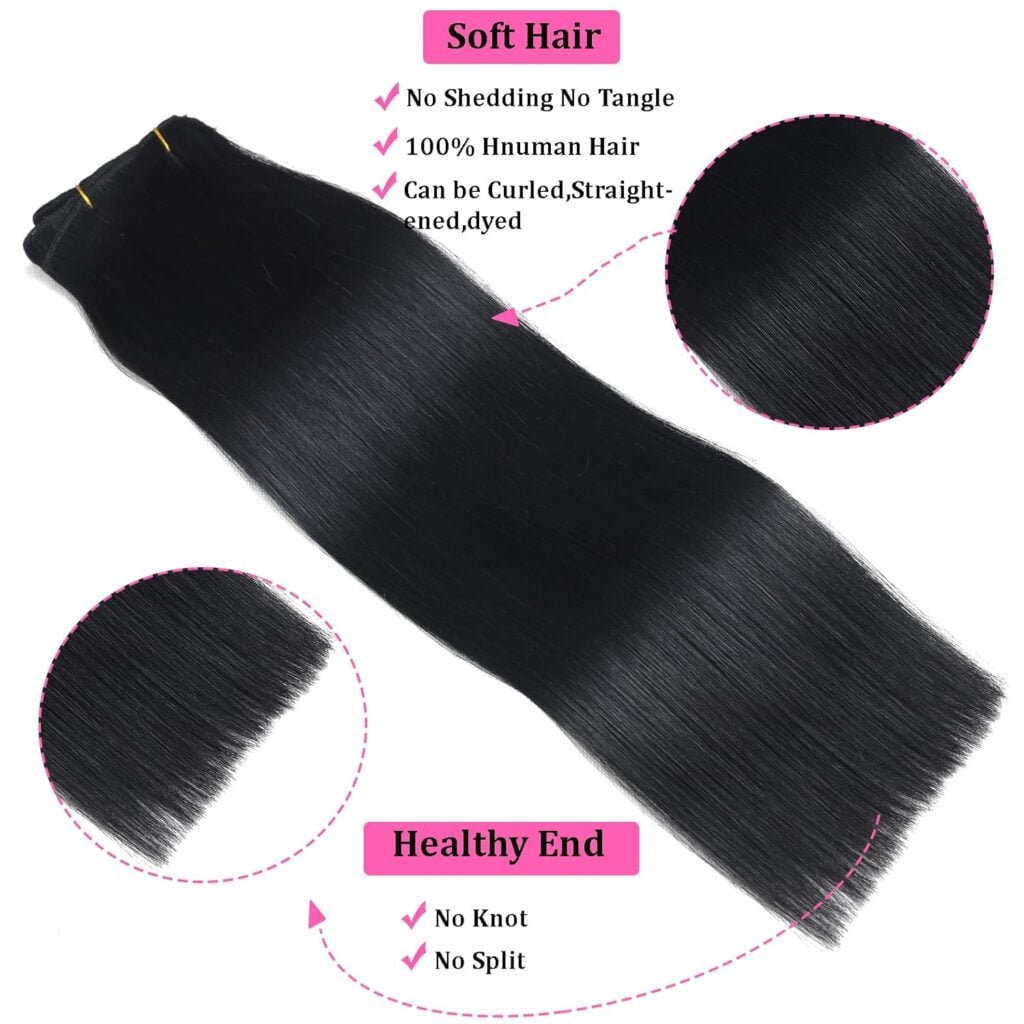 Clip in Hair Extensions Real Human Hair Clip ins Remy Human Hair Clip in Extensions Black Women Invisible Natural Straight Seamless Clip on Hair Extensions 8pcs Double Weft #1B 16 Inch 2.8oz/80g