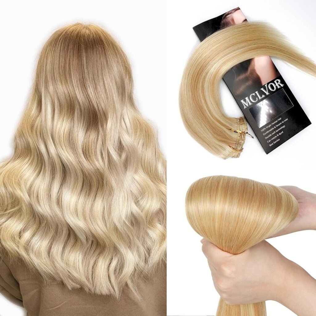 Clip in Hair Extensions Real Human Hair Double Weft Hair 20inch 70g 7pcs Blonde Human Hair Clip in Extensions Highlight Color Human Hair Straight Extensions Clip ins