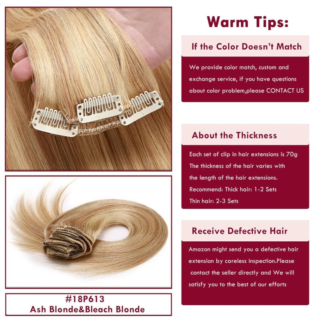 Clip in Hair Extensions Real Human Hair Double Weft Hair 20inch 70g 7pcs Blonde Human Hair Clip in Extensions Highlight Color Human Hair Straight Extensions Clip ins