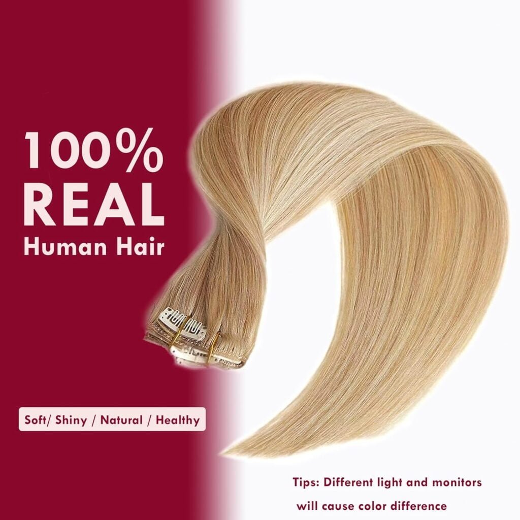Clip in Hair Extensions Real Human Hair Double Weft Hair 20inch 70g 7pcs Blonde Human Hair Clip in Extensions Highlight Color Human Hair Straight Extensions Clip ins