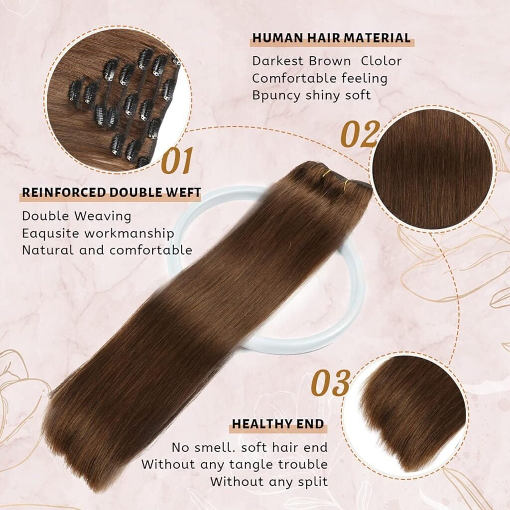 Clip in Hair Extensions Real Human Hair For Women Medium Brown Hair Extensions 70g 100% Remy Virgin Human Hair Clip In Extensions Double Weft Clips Straight Soft Hair No Tangles 22inch