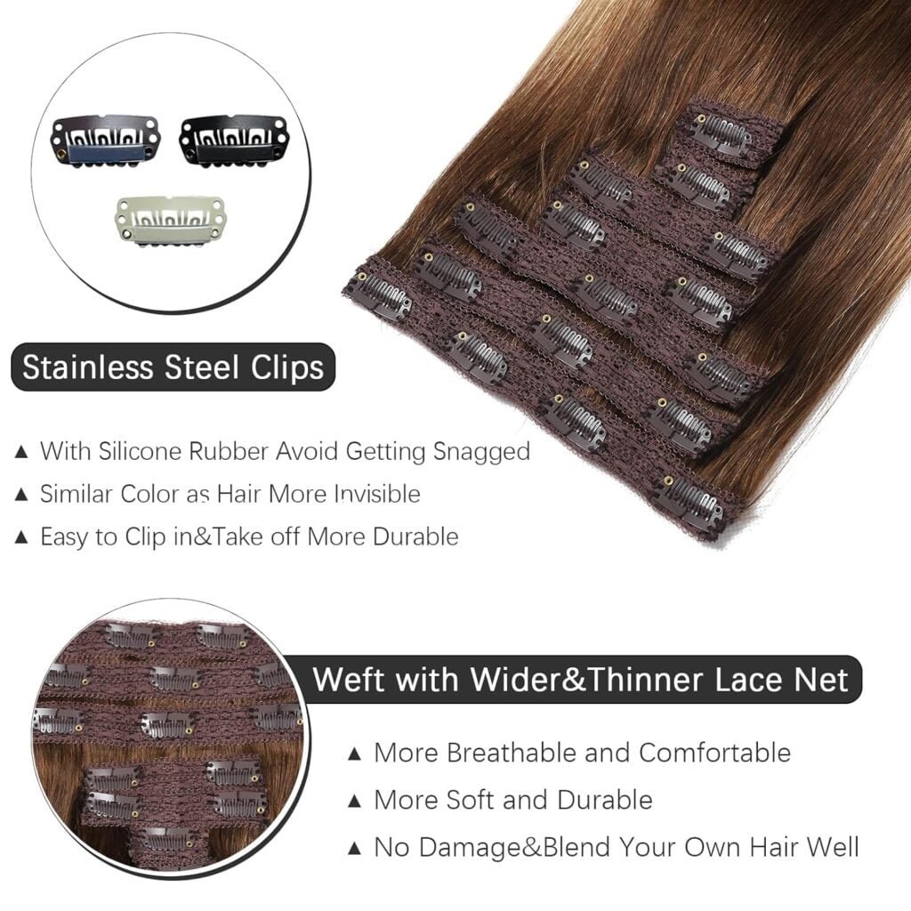 Clip in Hair Extensions Real Human Hair, Hair Extensions Real Human Hair Clip ins Natural Black 7pcs Straight, Premium Soft Remy Human Hair Clip in Extensions for Women (#1B 16 Inch)