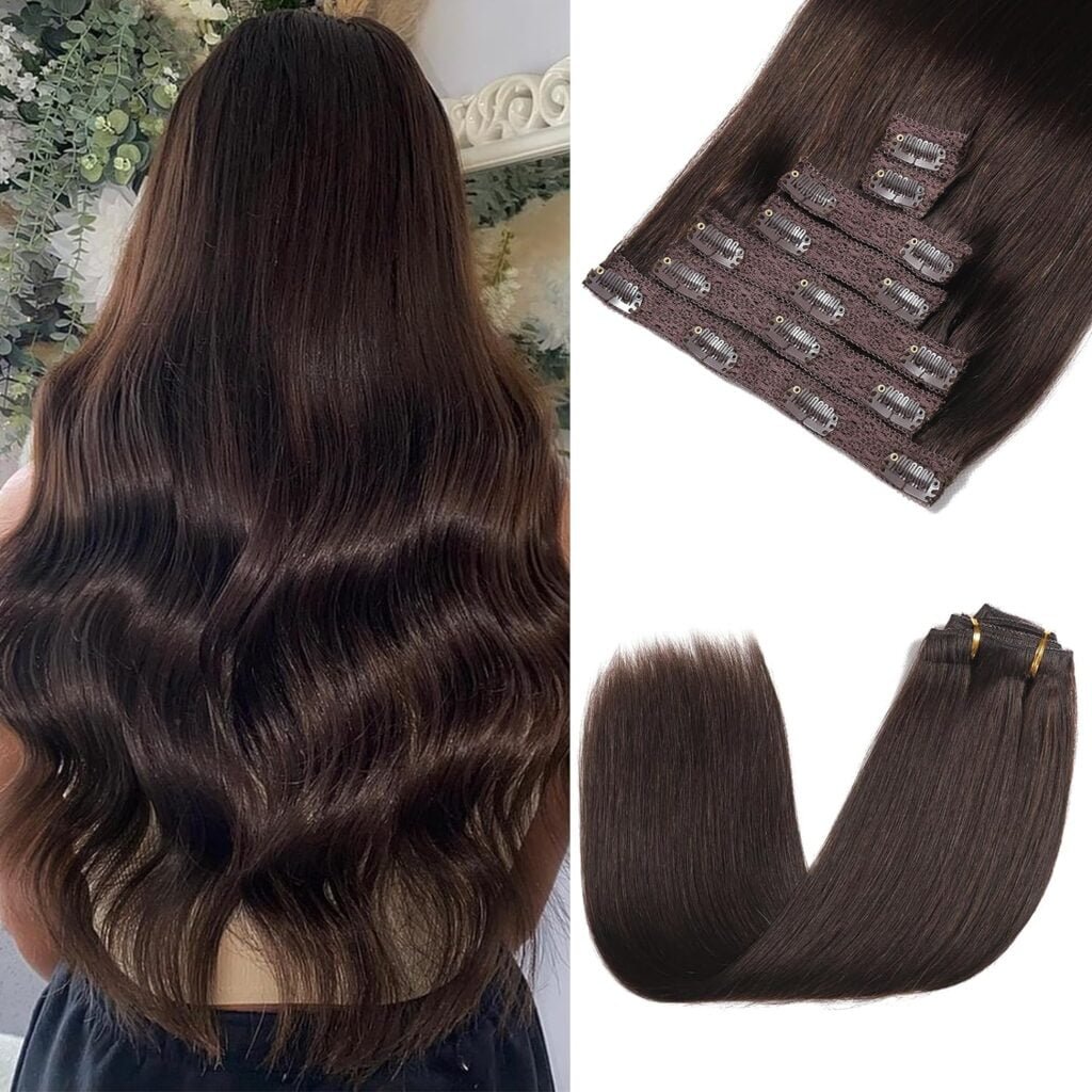 Clip in Hair Extensions Real Human Hair, Hair Extensions Real Human Hair Clip ins Natural Black 7pcs Straight, Premium Soft Remy Human Hair Clip in Extensions for Women (#1B 16 Inch)