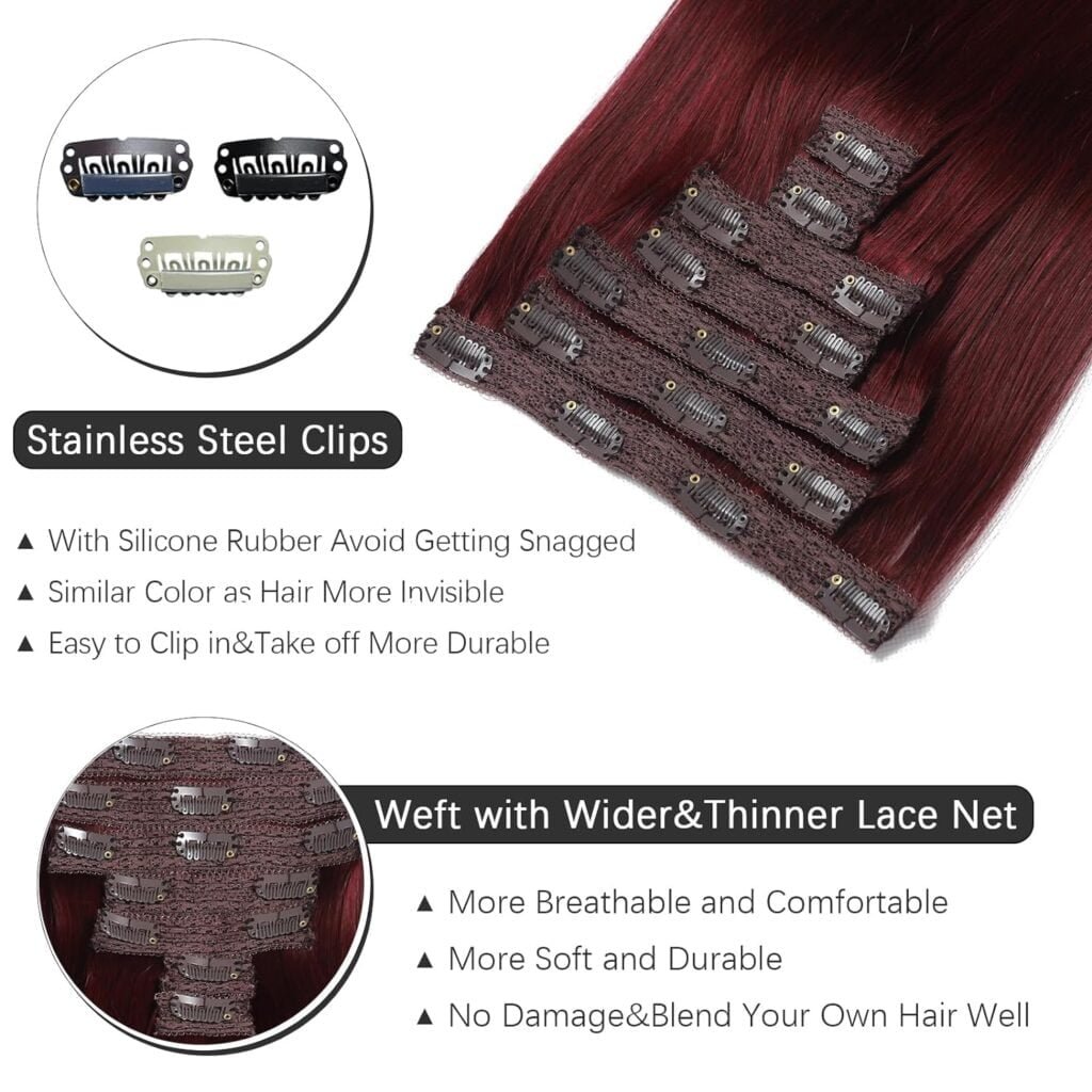 Clip in Hair Extensions Real Human Hair, Hair Extensions Real Human Hair Clip ins Natural Black 7pcs Straight, Premium Soft Remy Human Hair Clip in Extensions for Women (#1B 16 Inch)