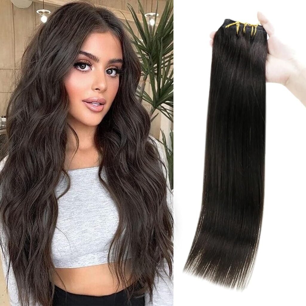 Clip in Hair Extensions Real Human Hair Natural Black Hair Extensions Clip ins 18 Inch Double Weft Straight Real Hair Extensions Clip in Human Hair #1B Color 120g