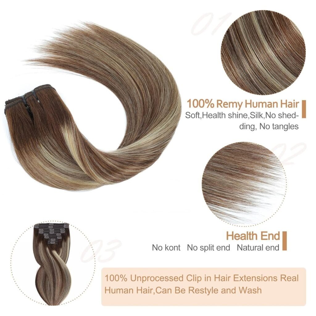 Clip in Hair Extensions Real Human Hair, Remy Human Hair Clip in Extensions Dark Brown Hair Extensions Clip in Human Hair (16 Inch, Dark Brown #2)