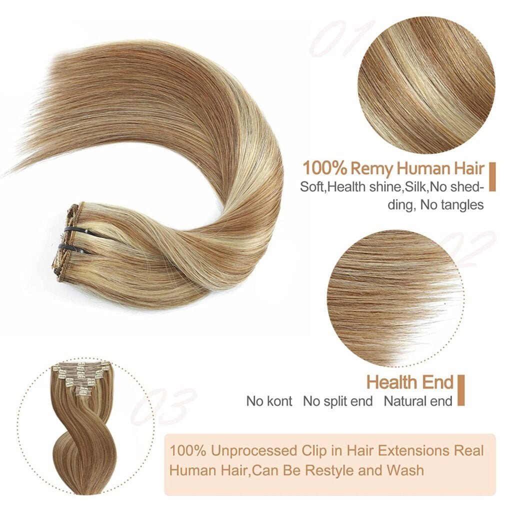 Clip in Hair Extensions Real Human Hair, Remy Human Hair Clip in Extensions Dark Brown Hair Extensions Clip in Human Hair (16 Inch, Dark Brown #2)
