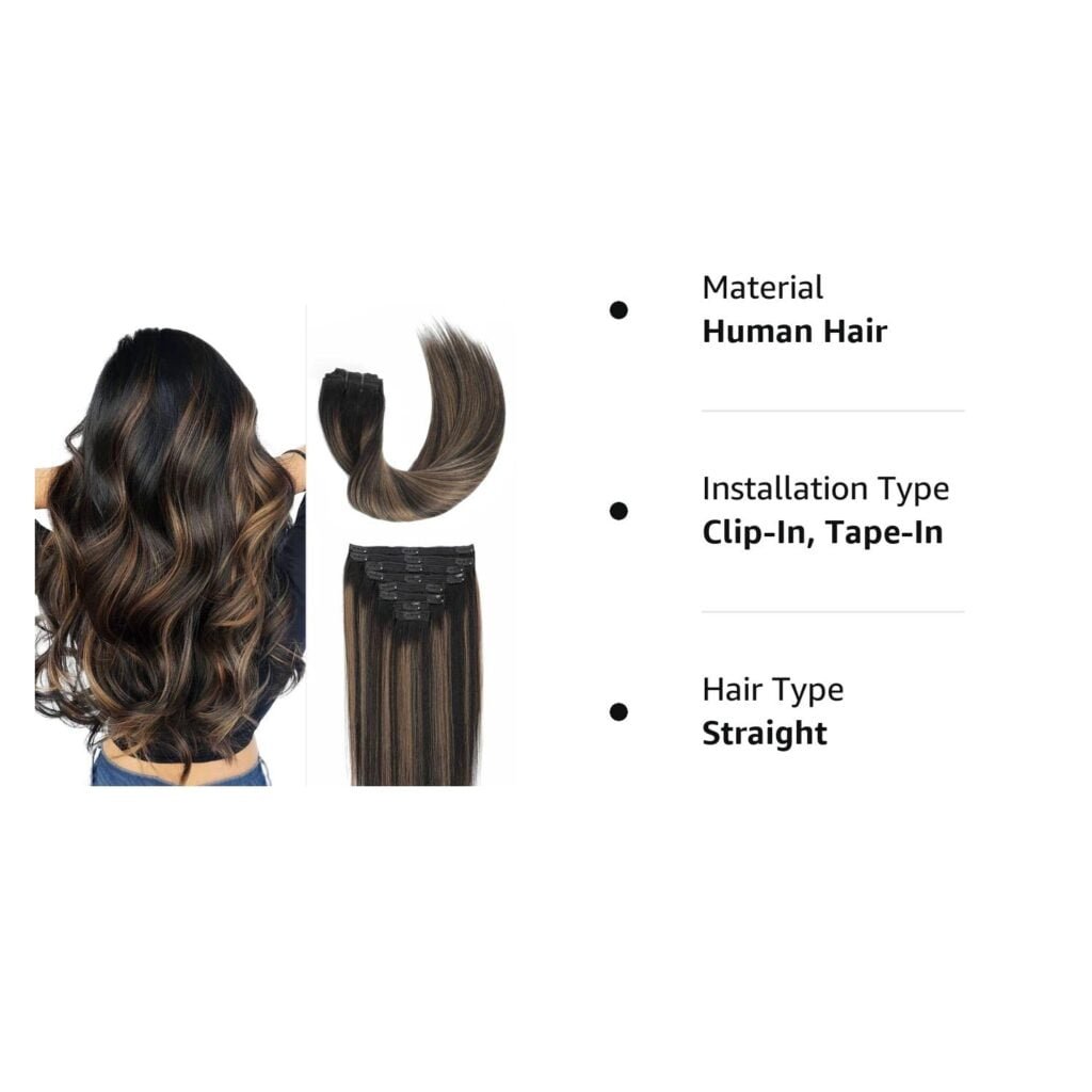 Clip in Hair Extensions Real Human Hair, Remy Human Hair Clip in Extensions Dark Brown Hair Extensions Clip in Human Hair (16 Inch, Dark Brown #2)