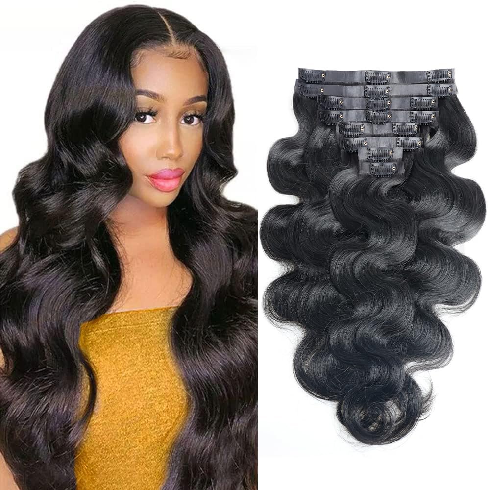 Clip in Hair Extensions Real Human Hair Straight Brazilian Human Hair Clip in Extensions 8Pcs Seamless Clip ins for Black Women Lace Weft 18Clips 120g (18inch, Natural Black)