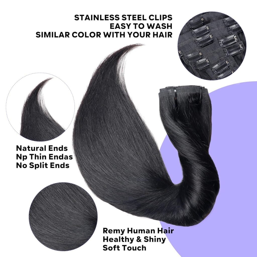 Clip in Hair Extensions Real Human Hair Straight Brazilian Human Hair Clip in Extensions 8Pcs Seamless Clip ins for Black Women Lace Weft 18Clips 120g (18inch, Natural Black)