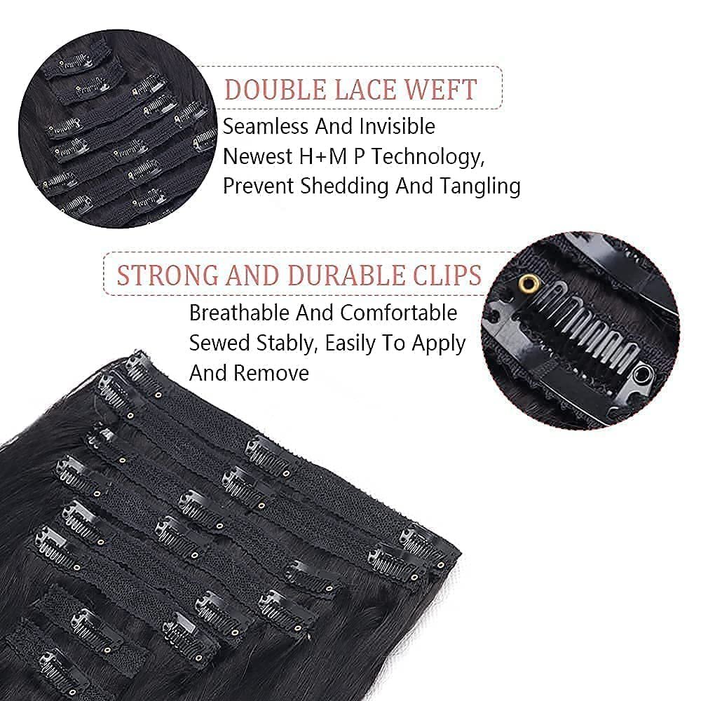 Clip in Hair Extensions Real Human Hair Straight Brazilian Human Hair Clip in Extensions 8Pcs Seamless Clip ins for Black Women Lace Weft 18Clips 120g (18inch, Natural Black)