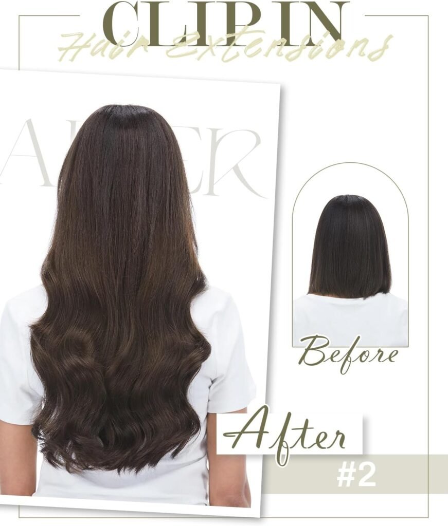 clip in hair extensions real human hair,18in 120g 7pcs seamless 16 clips on hair extensions 100% real human Dark Brown hair for Women