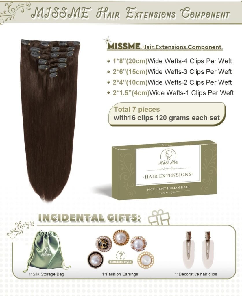 clip in hair extensions real human hair,18in 120g 7pcs seamless 16 clips on hair extensions 100% real human Dark Brown hair for Women
