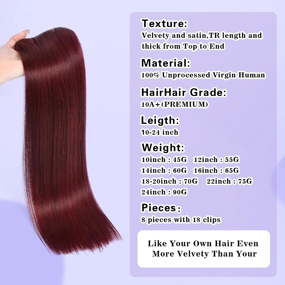 Clip-In Jet Black Straight Brazilian Remy Hair Extensions - 8pcs Double Weft, 100% Real Human Hair, 18Inch