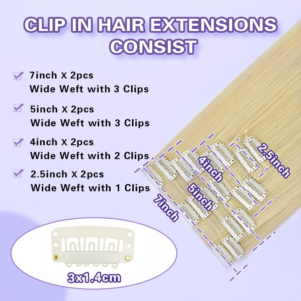 Clip-In Jet Black Straight Brazilian Remy Hair Extensions - 8pcs Double Weft, 100% Real Human Hair, 18Inch