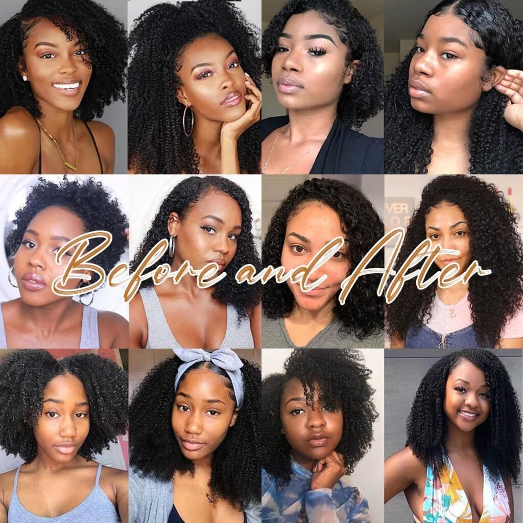 Curly Clip in Hair Extensions Real Human Hair 3C 4A Kinky Curly Full Head for Black Women Natural Color 100% Brazilian Virgin Human Hair Extensions 8Pcs with 18clips 120g/Set (16 inch)