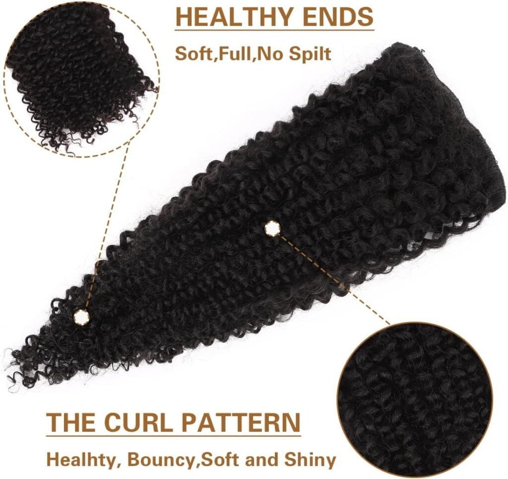 Curly Clip in Hair Extensions Real Human Hair 3C 4A Kinky Curly Full Head for Black Women Natural Color 100% Brazilian Virgin Human Hair Extensions 8Pcs with 18clips 120g/Set (16 inch)