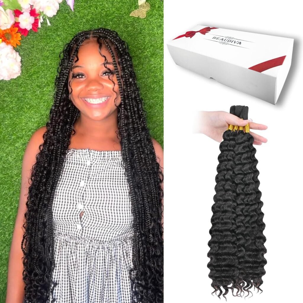 Deep Bulk Human Hair Braiding Hair Boho Human Braiding Hair Wet And Wavy Human Braiding Hair For Micro Braids No Weft Deep Wave Bulk Human Hair Extension For Boho Braids (18 Inch-100g, Black)