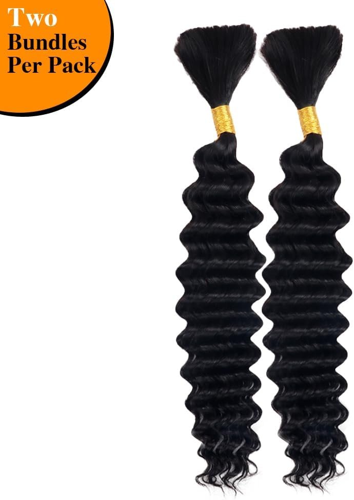Deep Wave Bulk Human Hair For Braiding 100% Unprocessed Brazilian Virgin Human Hair Extensions Two Bundles Micro Braiding Human Hair 100g No Weft(18inch, Natural Black)