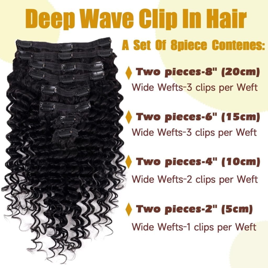 Deep Wave Clip ins Human Hair Extensions for Women 8Pcs Deep Wave Clip in Hair Extensions Real Human Hair Thick to Ends with 18Clips Double Weft 120g (20 inch, Natural Color)