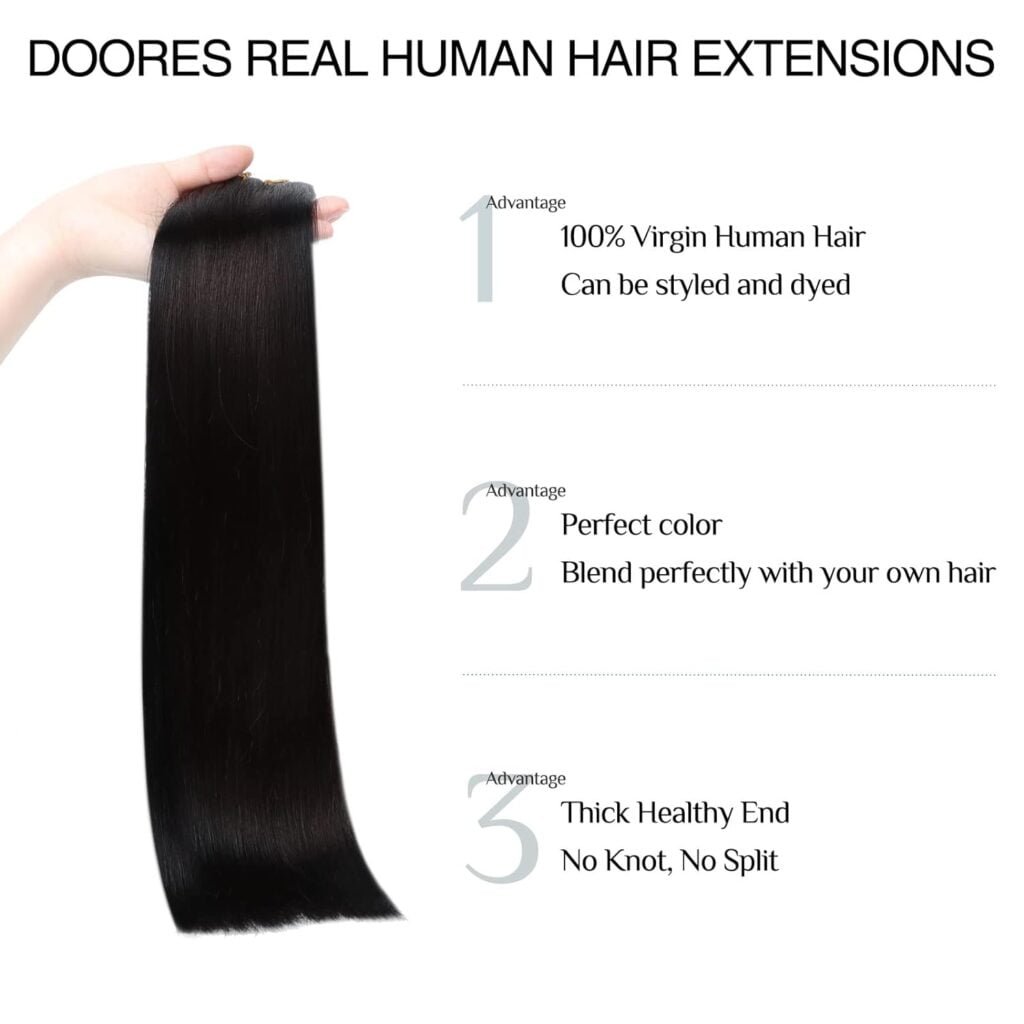DOORES Seamless Clip in Human Hair Extensions, Natural Black 18 Inch 130g 7pcs, Clip in Hair Extensions Human Hair Remy Hair Extensions Straight Thick Natural Invisi Edge Hair Extensions